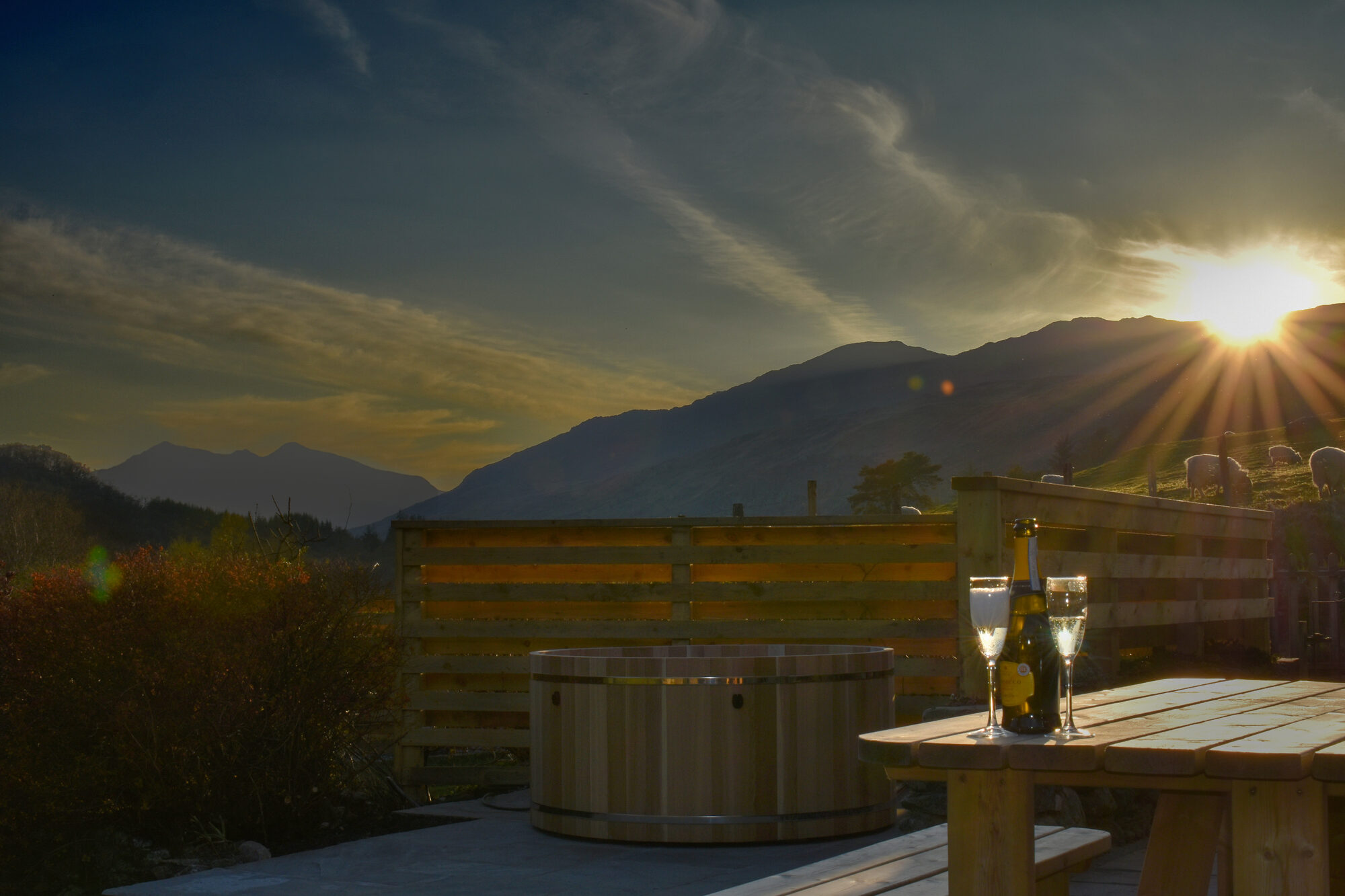 Hot tub with mountain view